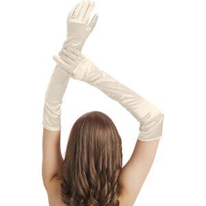 Women's Champagne Long Imported Satin Elbow Length Halloween Cosplay Opera Glove